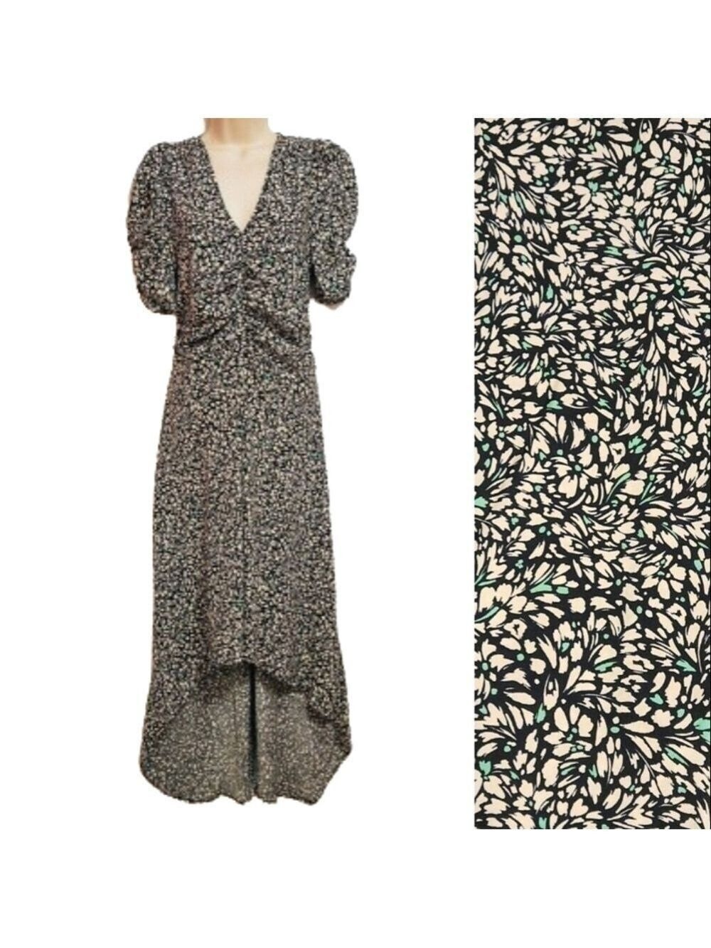 A New Day Green Black Floral Hi-Low Midi Dress Small